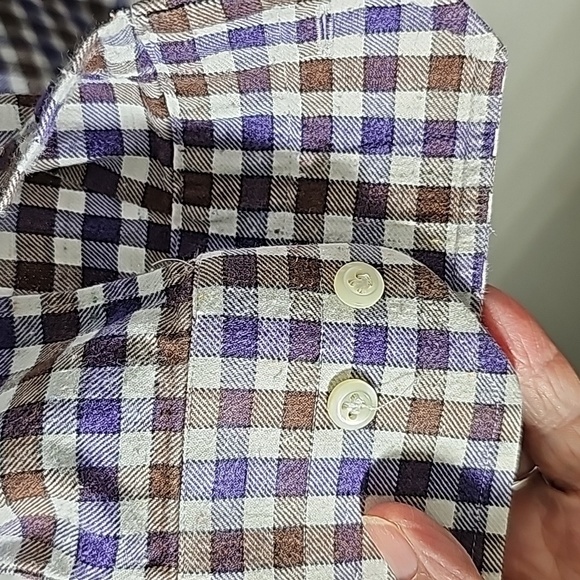 NYRON BRITISH STYLE. Mens checked lightweight flannel shirt. Purple & brown. Med - Picture 3 of 7